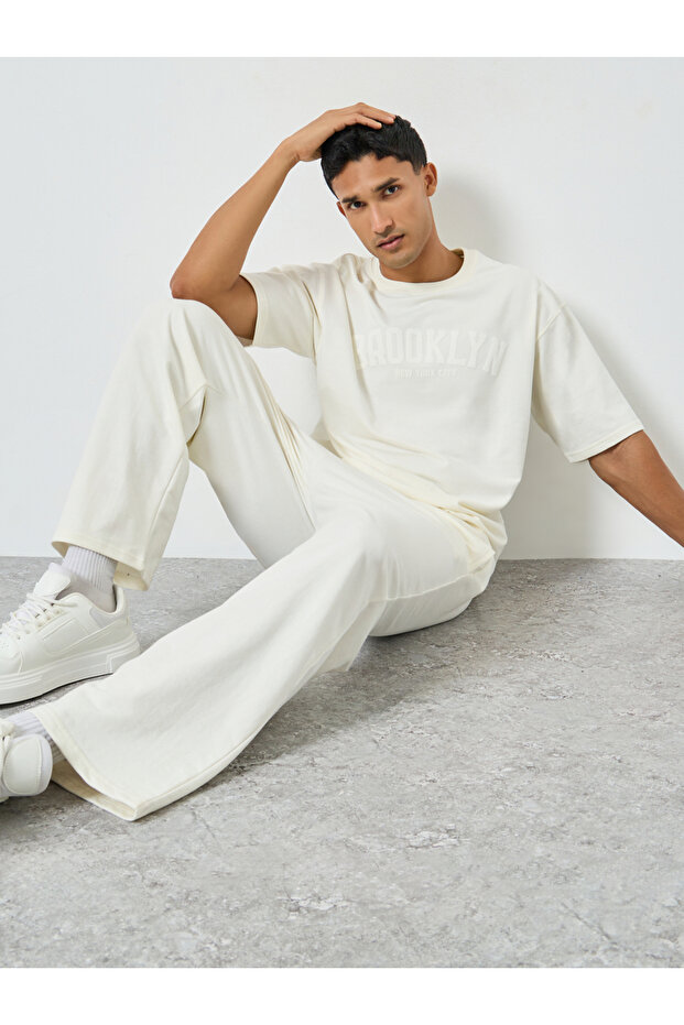 Men Cream Oversized T-Shirt and Drawstring Pants Co-Ords
