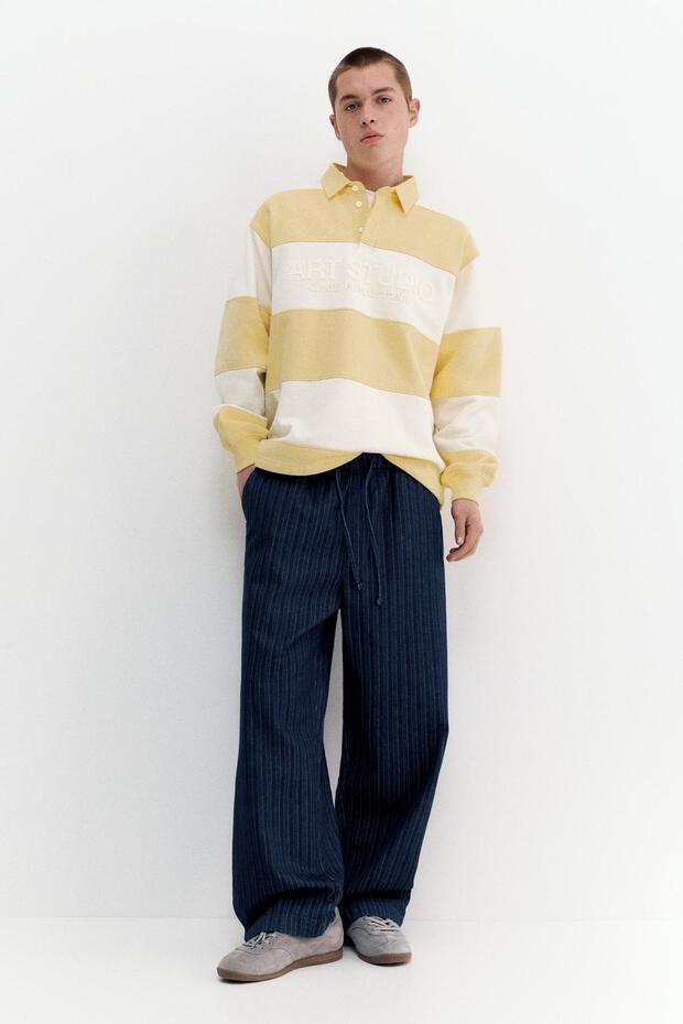 Çizgili jean jogger pantolon - 2