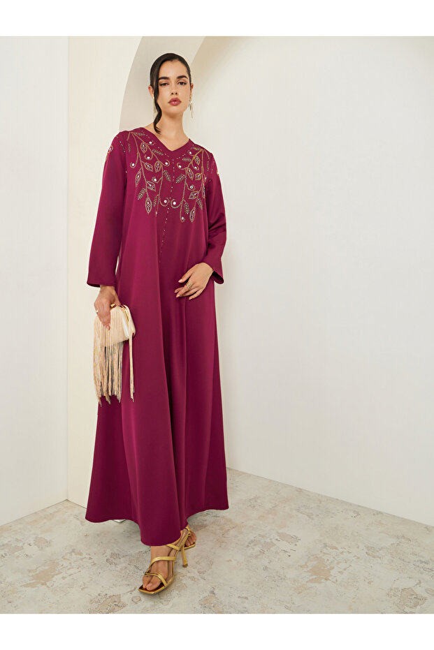 Women Purple Embroidered Jalabiya