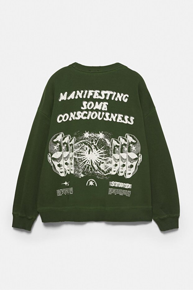 Asit yeşili grafik baskılı sweatshirt - 8