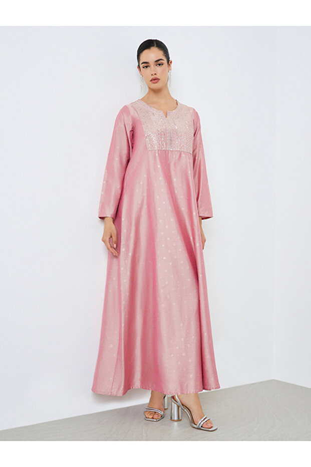 Women Pink Embellished A-Line Jalabiya