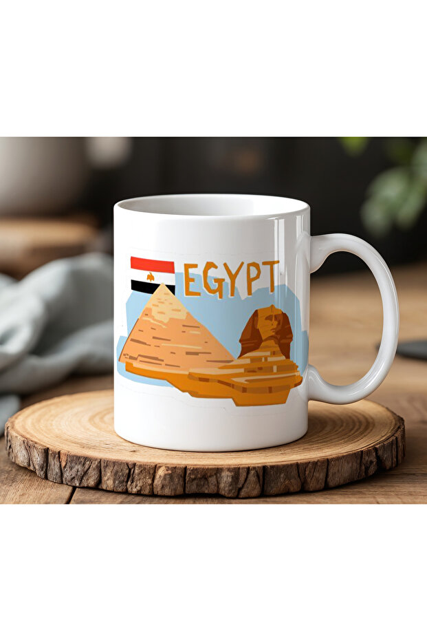 كوب سيراميك أبيض بتصميم مصرى مطبوع سعة 330 مل