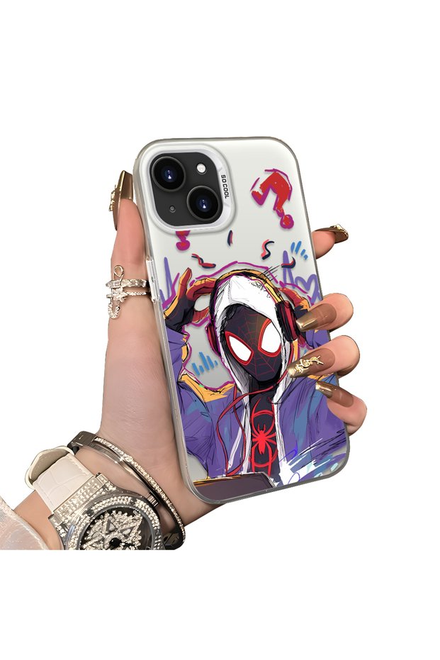 Spiderman Couple Case Compatible with iPhone 14 Plus/15 Plus Acrylic Back Silicone Edge Protection