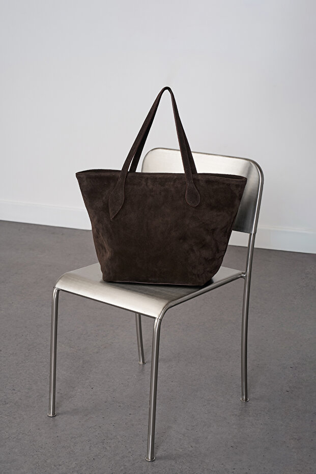 %100 Süet Deri Tote Çanta - 3