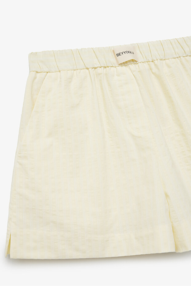 Beli Lastikli Çizgili Şort - 6