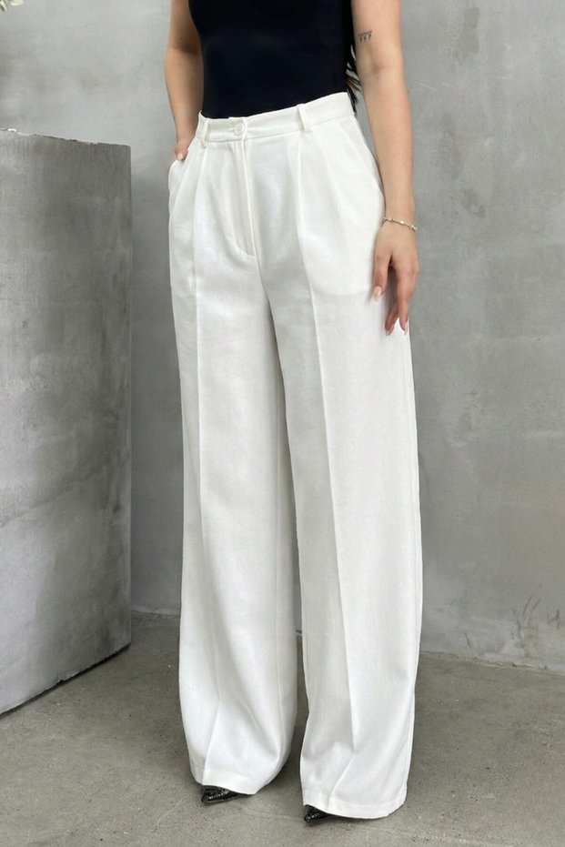 Women's Palazzo Pants with Buttons, Double Pockets, and Wide Legs