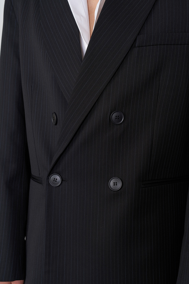 Wool Blend Striped Double-Breasted Jacket - 3