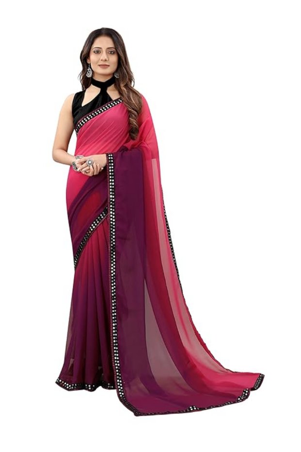 Purple Colored Georgette Saree & Blouse PMM11003 | Purple