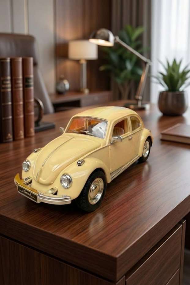 Nostalgic Beetle Vosvos Toy Car - 17cm Large Size - with Sound, Light, and Friction - Yellow Model Car