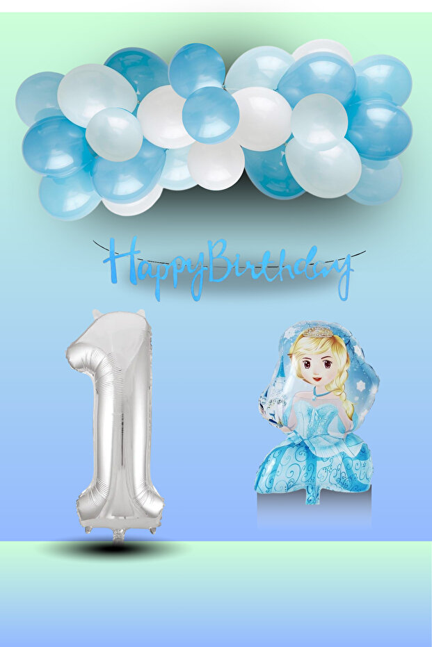 Frozen Theme Princess Foil Balloon Blue White Balloon Silver Number Blue Banner Birthday Set