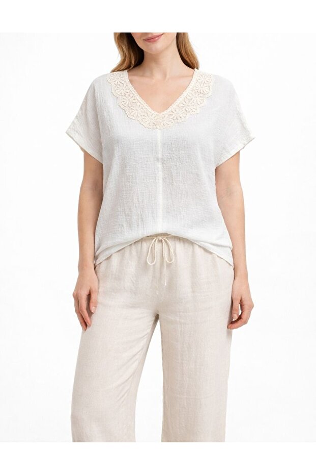 Pamuklu Dokuma Kumaştan Basic Bluz - 2