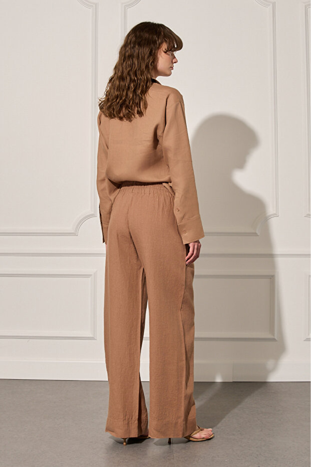 %100 Keten Bol Paça Pantolon - 4