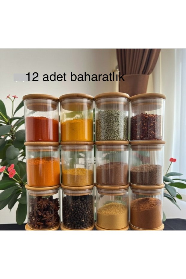 12 Licam Jars with Wooden Lids, Vacuum-Sealed Glass Spice Jars with Stylish Design, 6.5X8 cm