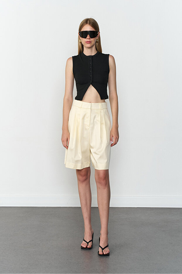 Pileli Bermuda Şort - 1