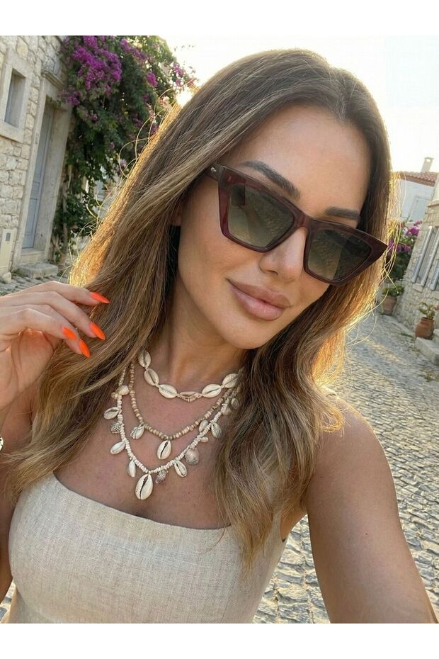Unisex Cat Eye Square Sunglasses Brown Green