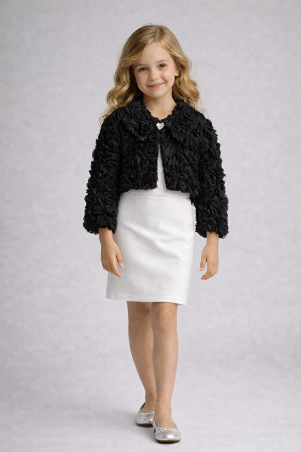 3D Rose Textured Girls' Bolero