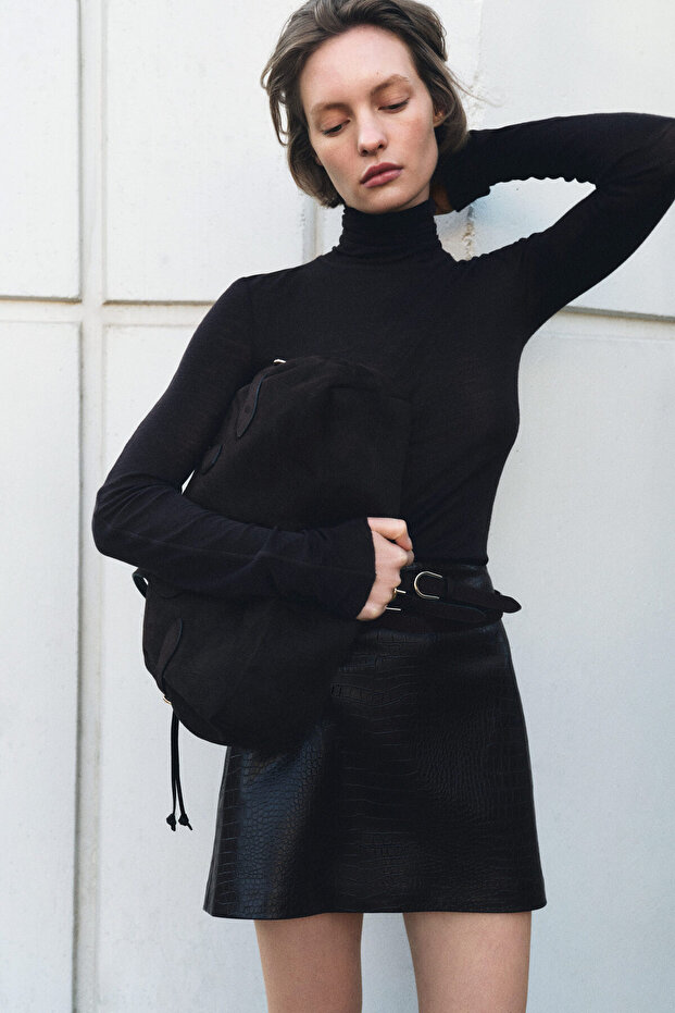 Kaplamalı Mini Etek - 4