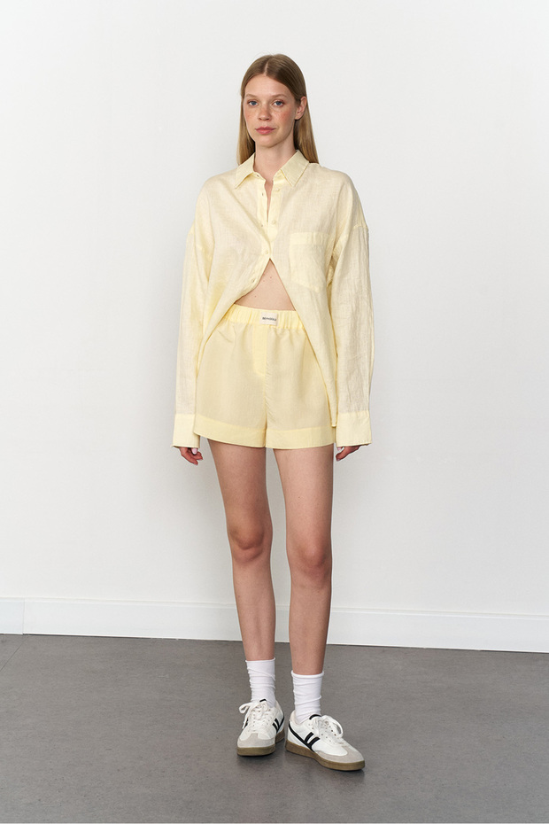 Beli Lastikli Çizgili Şort - 2