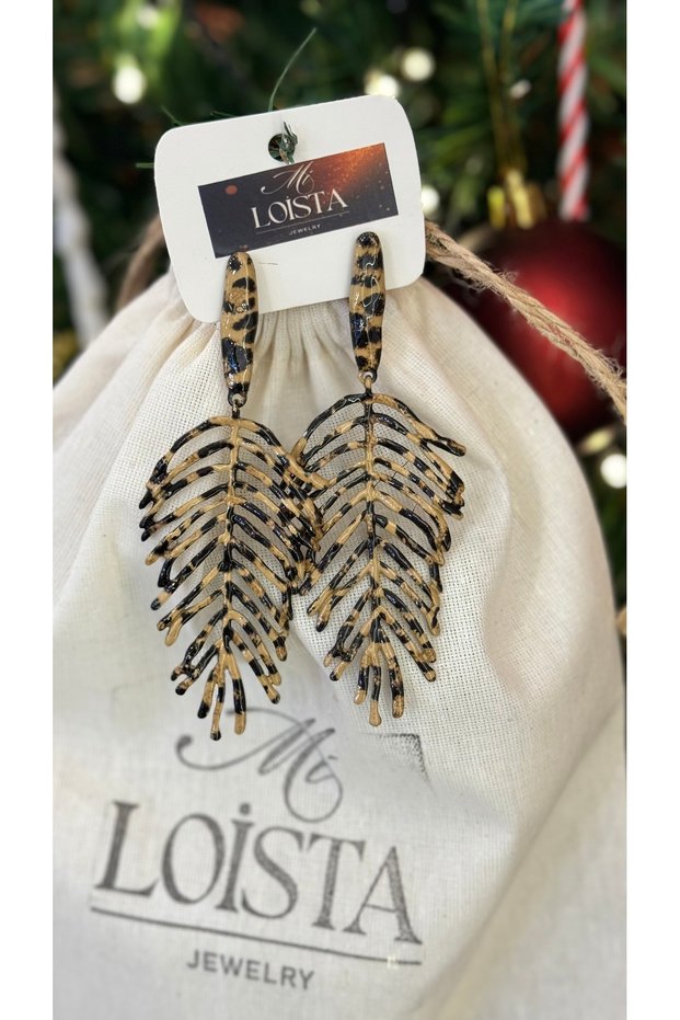 Leopard Patterned Leaf Shaped Dangle Earrings