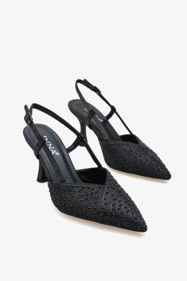 Yutak Women's Evening Dress Shoes with Stone Heels - Black