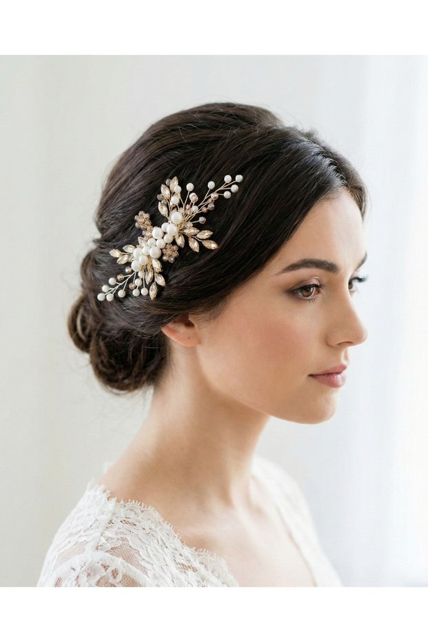 Bridal Hair Accessory with Pearls and Crystal Stones - Wedding & Engagement Hairpin - Handmade Hair Comb