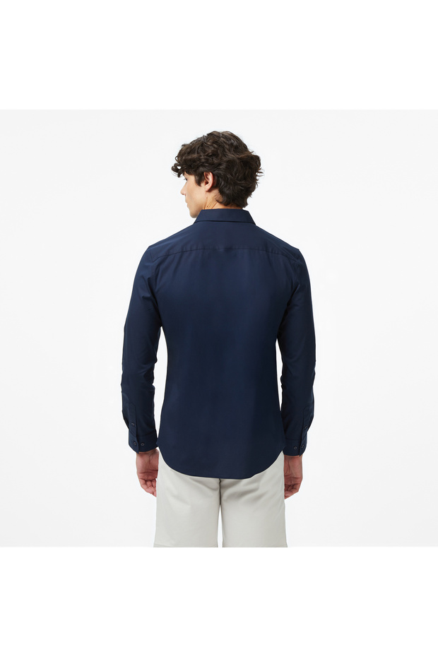 Solid Stretch Slim Erkek Mavi Gömlek - 2