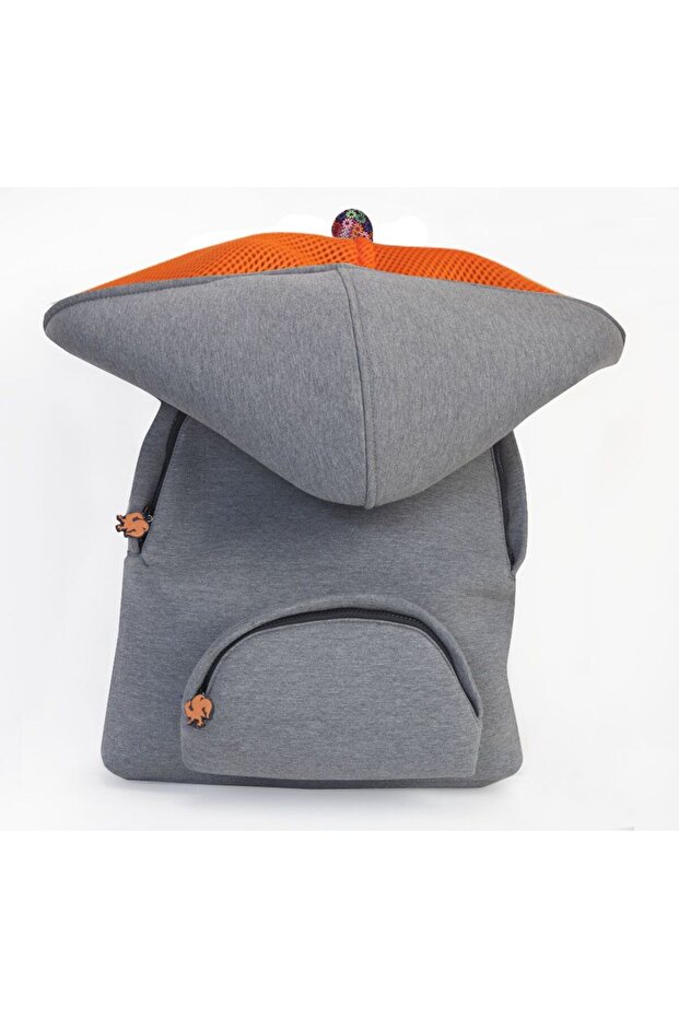 Unisex-Adult Hooded Backpack Grey Neon Orange