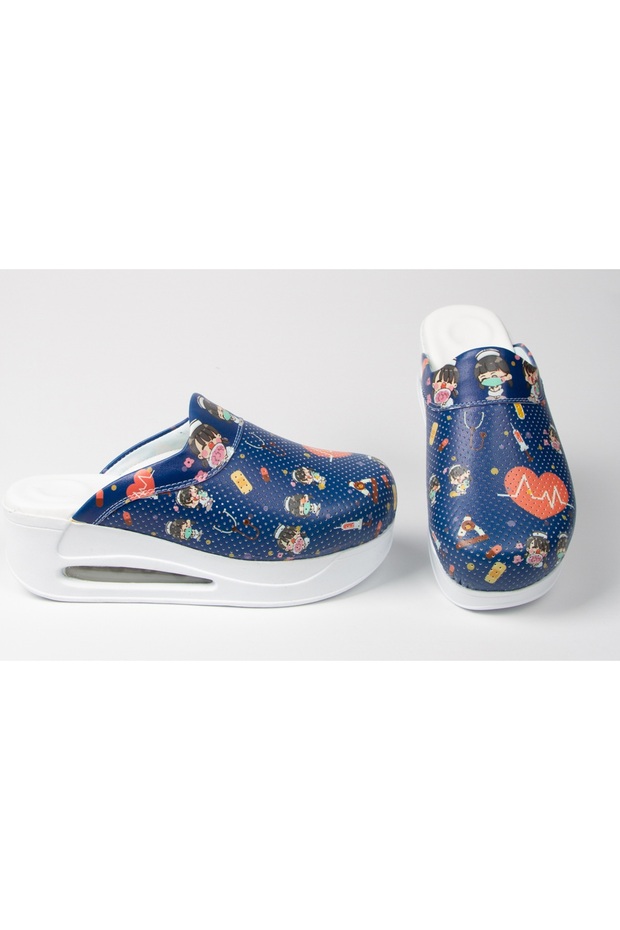 Sabo Slippers Doctor Nurse Hospital Chef Slippers Navy Blue Heart Patterned Mt13