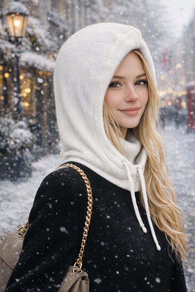 Ecru Soft Textured Knitwear Balaclava Women's Beanie
