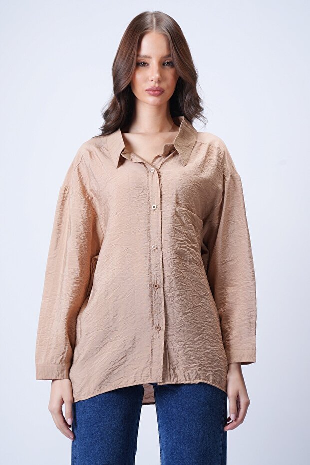 Camel Tek Cepli Oversize Gömlek - 4