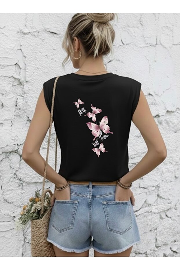 Purple Butterflies Back Printed Women's Oversized Sleeveless T-Shirt
