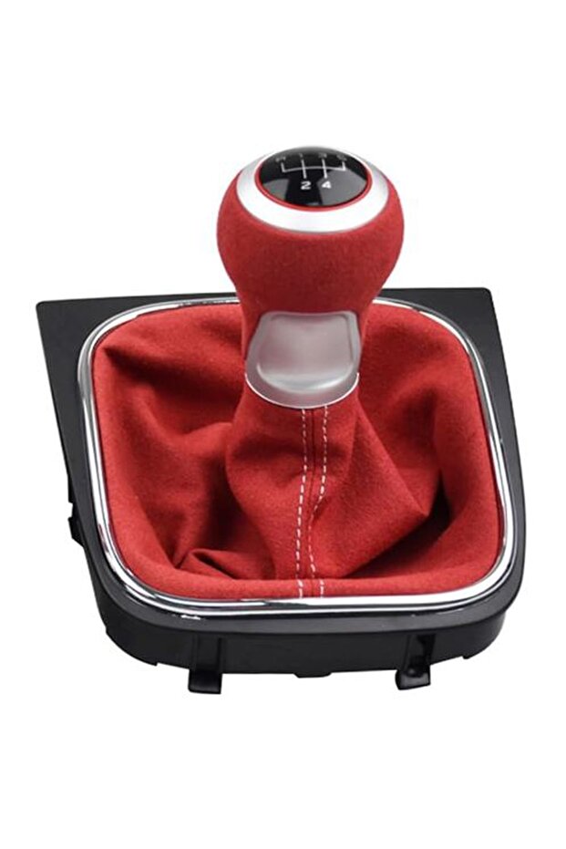 Vw Golf 5 and 6 Jetta Gear Shift Knob Cover 5 Gear Red Suede Leather 2005-2014