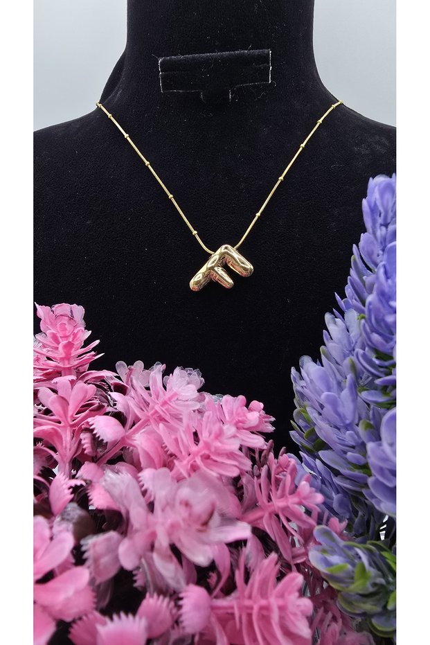 Letter F Balloon Steel Necklace - Gold & Silver Color Options 45cm Stainless & Tarnish Resistant