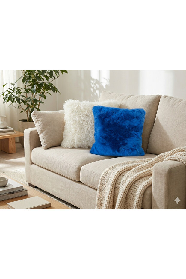 Ultra Soft Natural Fur Throw Pillow, Natural Lamb Fur