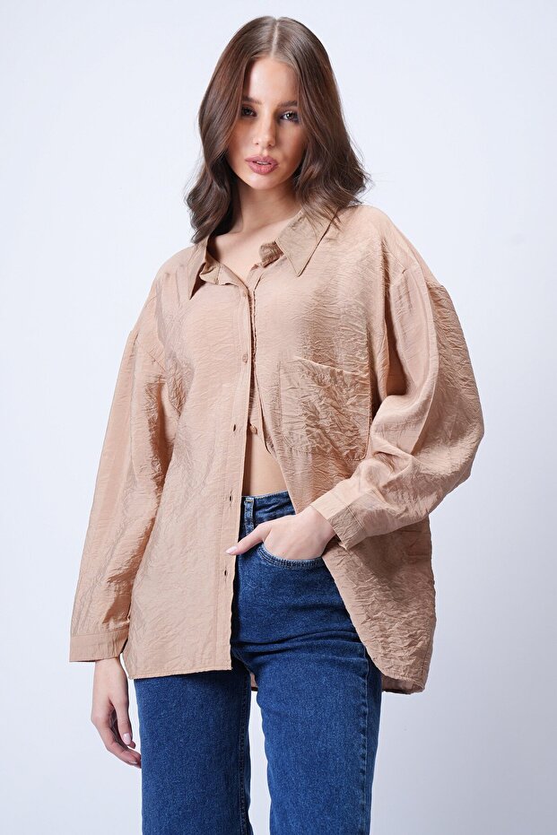 Camel Tek Cepli Oversize Gömlek - 1