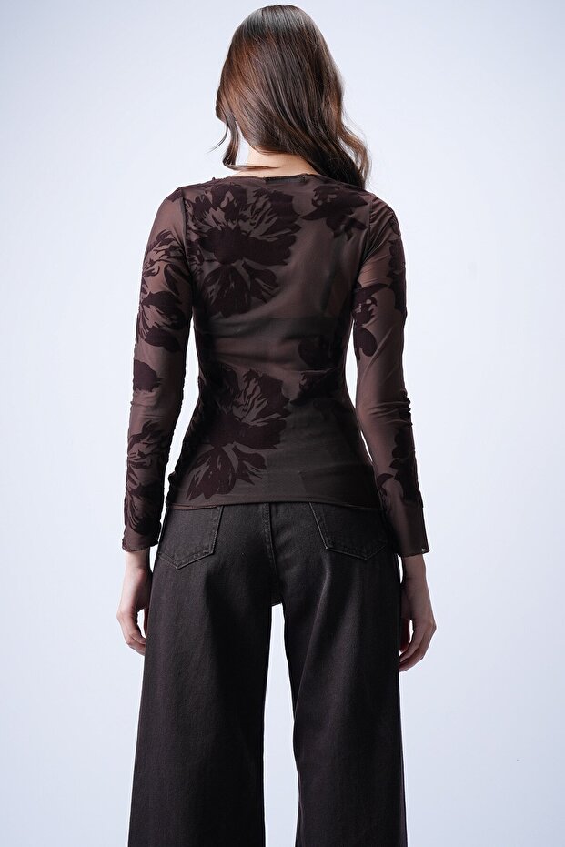 Acı Kahve Transparan Bluz - 5