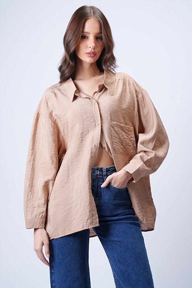 Camel Tek Cepli Oversize Gömlek - 3