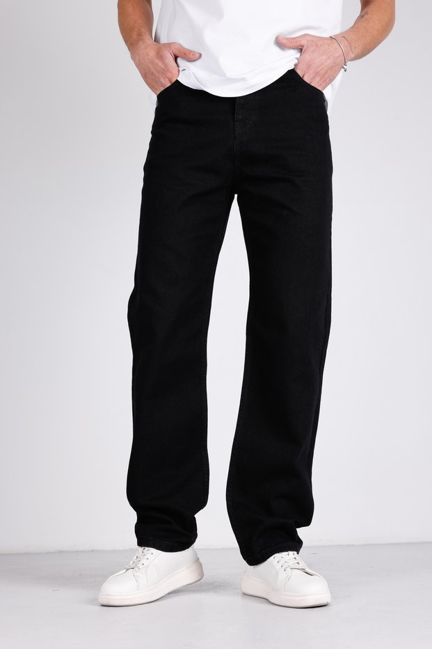 Men's Baggy Denim Trousers High Waist Loose Fit Casual Comfortable Jean Straight Black