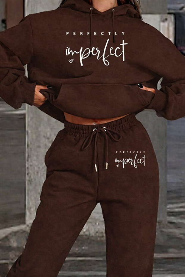Markatem3Iplik Cotton Back Printed Hooded Oversized Hoodie Sweat Pantalon Set Imperfect Printed