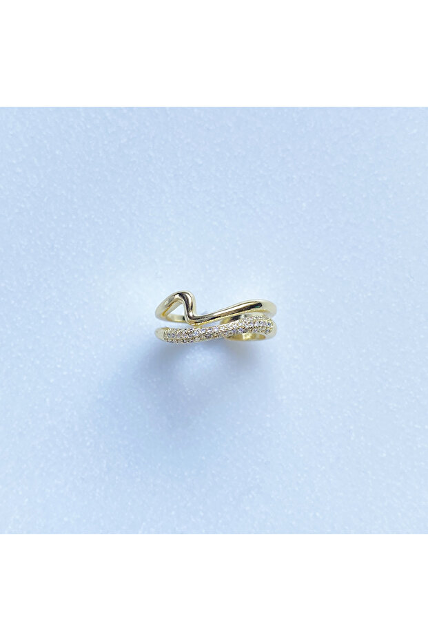 خاتم مرصع بالأحجار على شكل حلزوني مزدوج الصفوف - 3