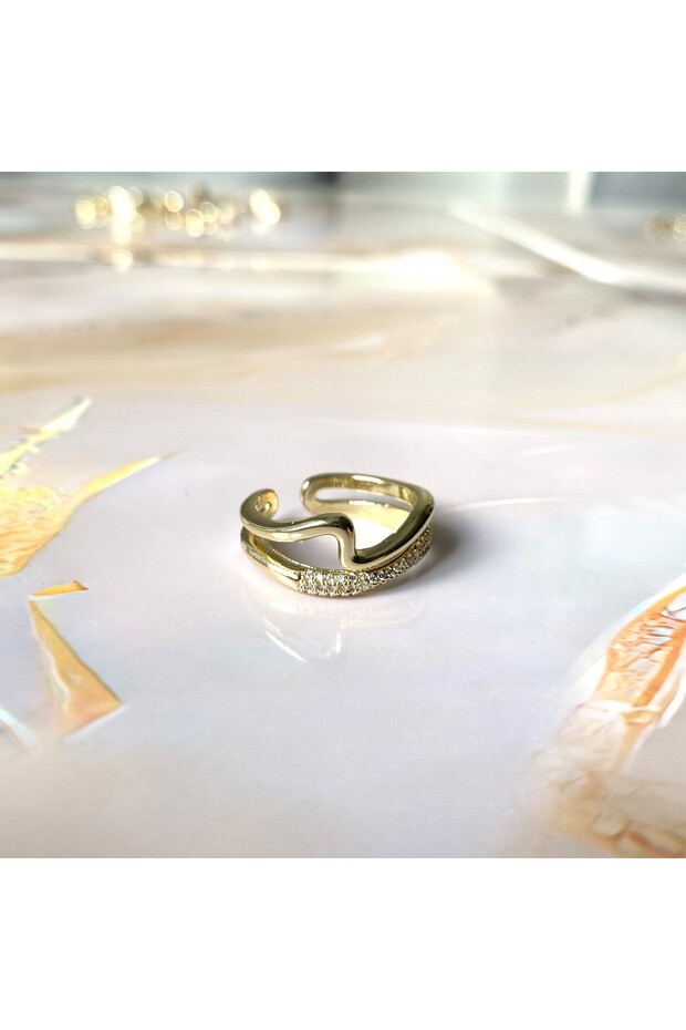 خاتم مرصع بالأحجار على شكل حلزوني مزدوج الصفوف - 2