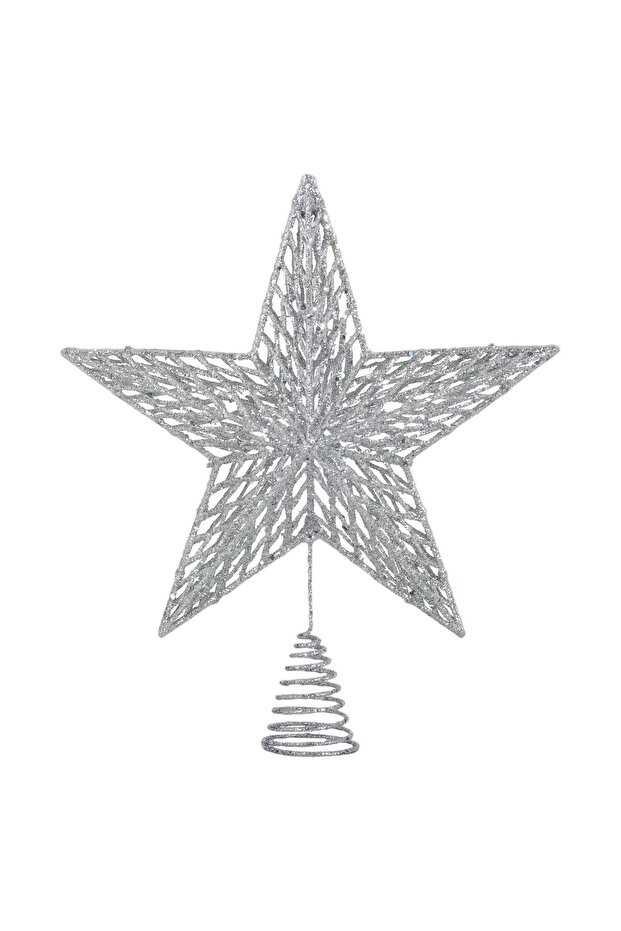 3D Silver Star Tree Top with Pattern 33cm - 1