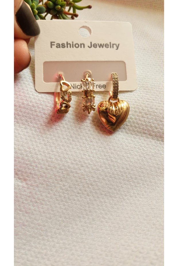 Premium Stainless Steel Heart Figured 3-Piece Rose Gold Earrings