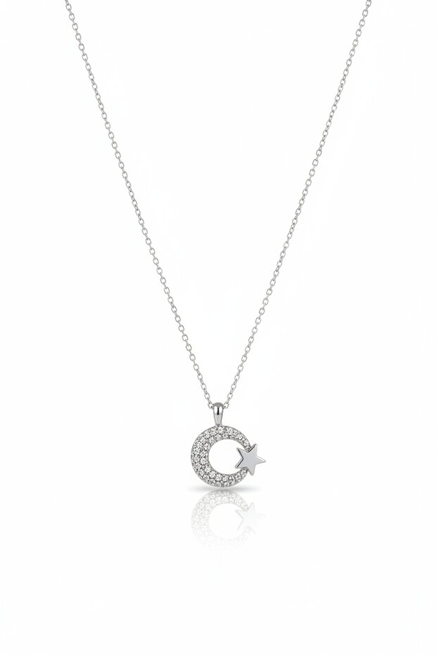 Moon and Star Figured Necklace, Gift for Lover, Stone Necklace