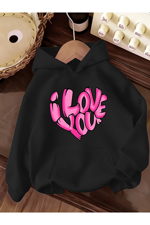 Unisex I Love You Printed Sweatshirt Black
