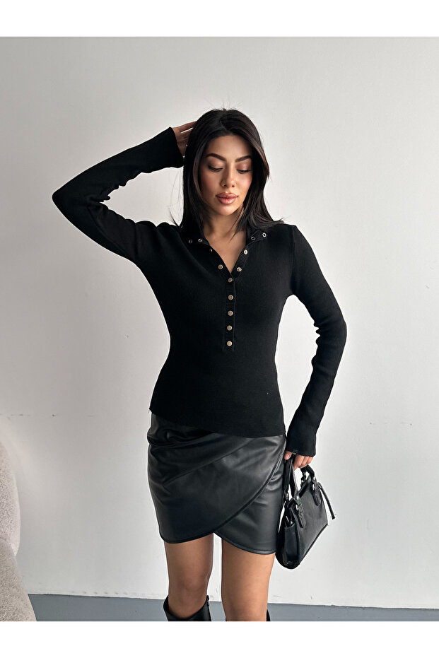 سترة سوداء بأزرار كاملة - 3