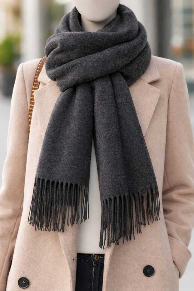 Puffy Anthracite Scarf Shawl Shoulder Shawl 45 X 190