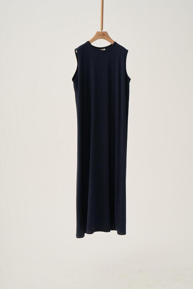 Navy Blue-Plus Size Cotton Crew Neck Sleeveless Stretch Fabric Undergarment Dress