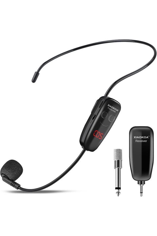 Head Microphone, Wireless Microphone Headset, LED Digital Display Wireless Mic for Fitness,