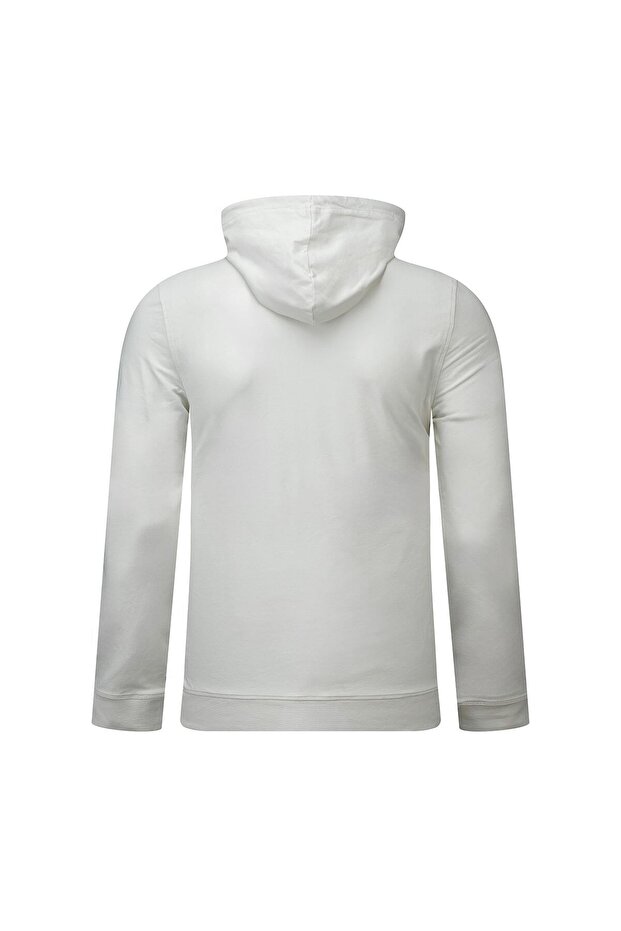 Beyaz Regular Fit Baskılı Kapüşonlu Sweatshirt - 3